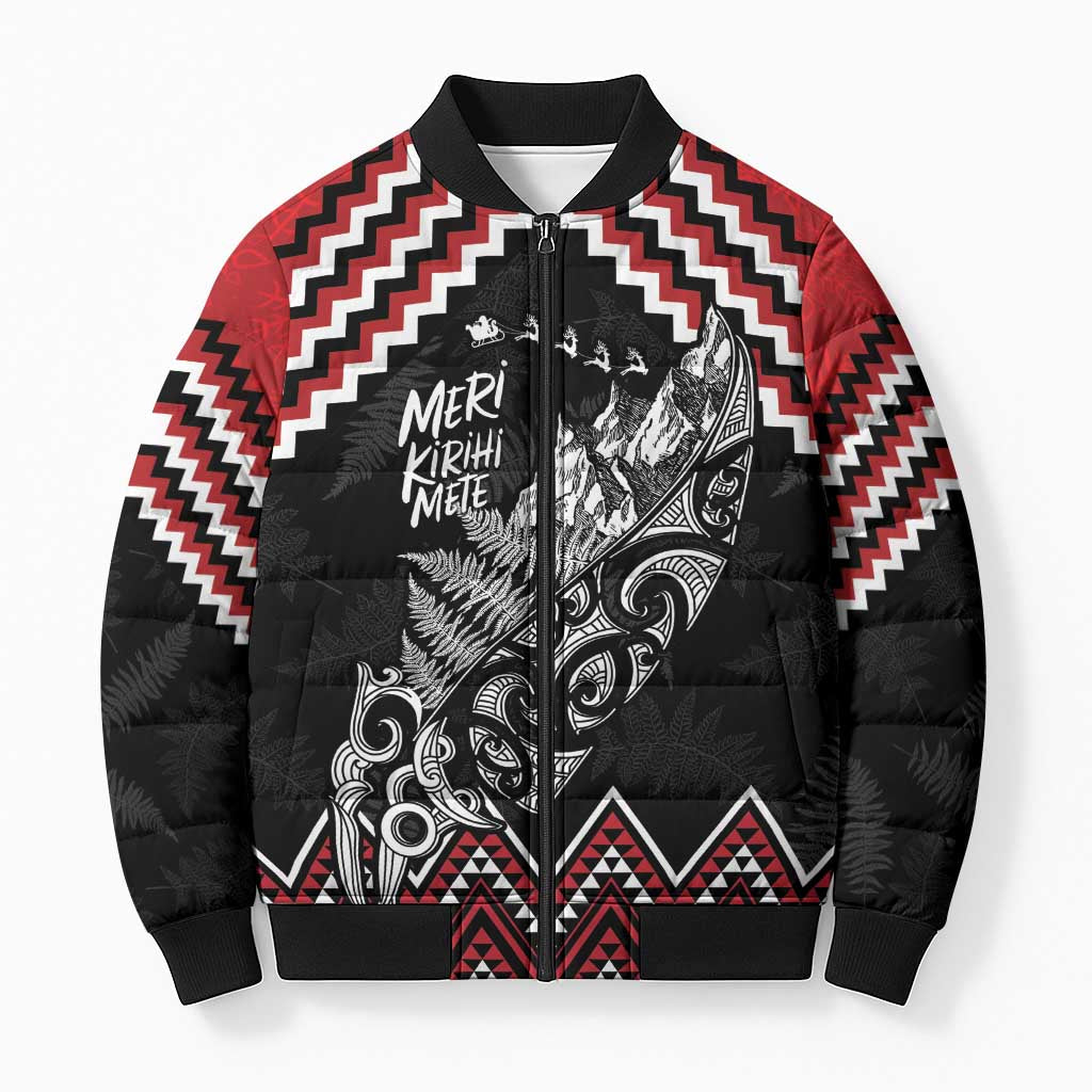 New Zealand Christmas Taniko Poutama Bomber Puffer Jacket Mountainscape Maori Fern - Vibe Hoodie
