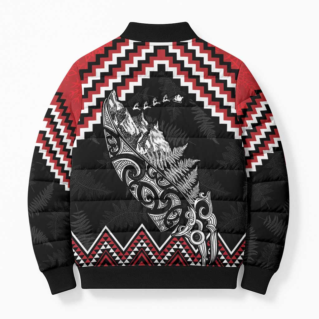 New Zealand Christmas Taniko Poutama Bomber Puffer Jacket Mountainscape Maori Fern - Vibe Hoodie