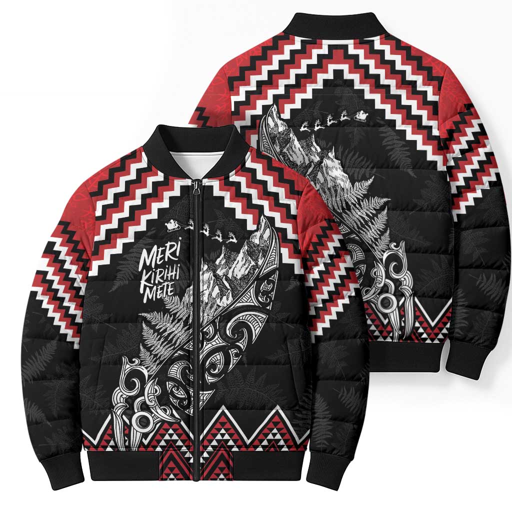 New Zealand Christmas Taniko Poutama Bomber Puffer Jacket Mountainscape Maori Fern - Vibe Hoodie