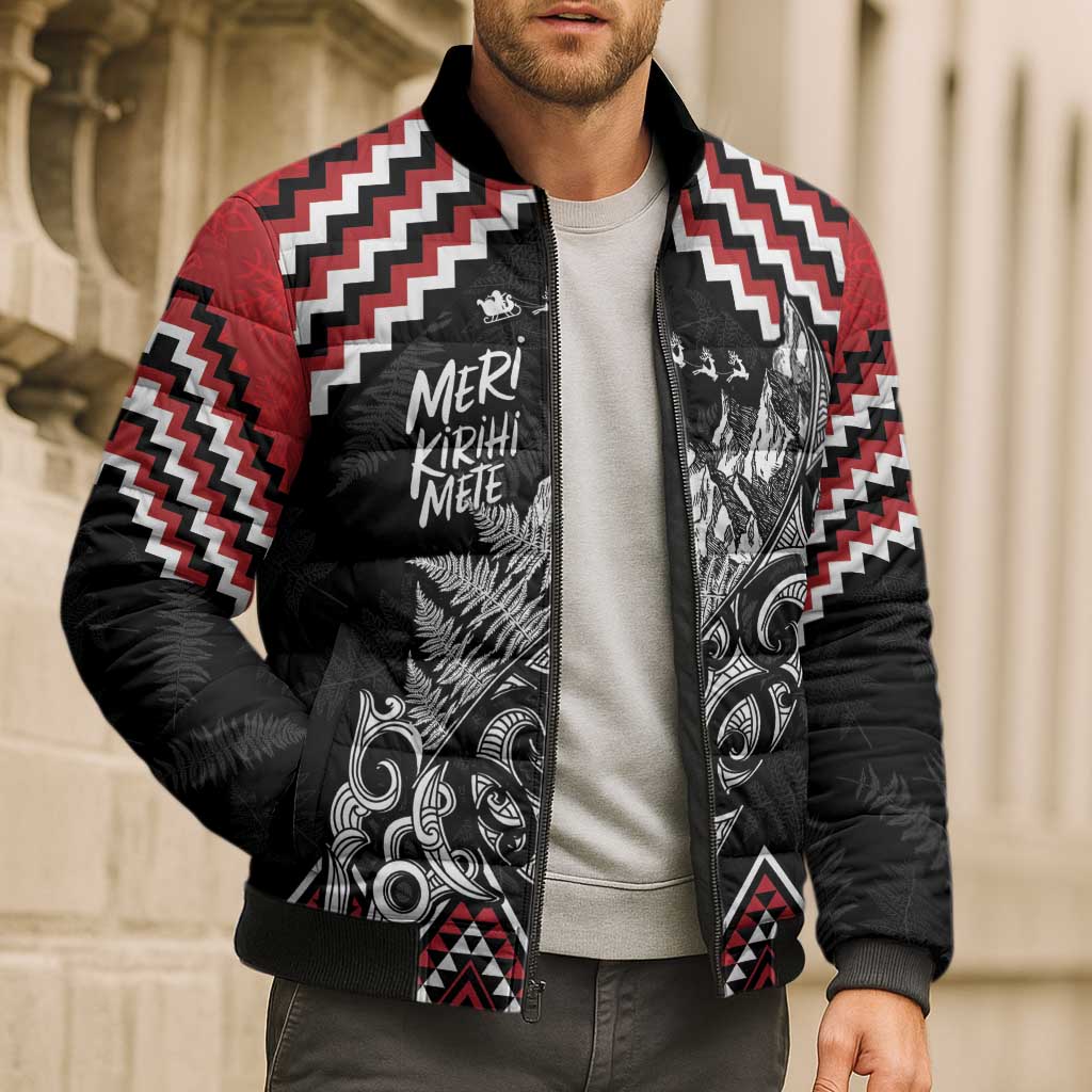 New Zealand Christmas Taniko Poutama Bomber Puffer Jacket Mountainscape Maori Fern - Vibe Hoodie