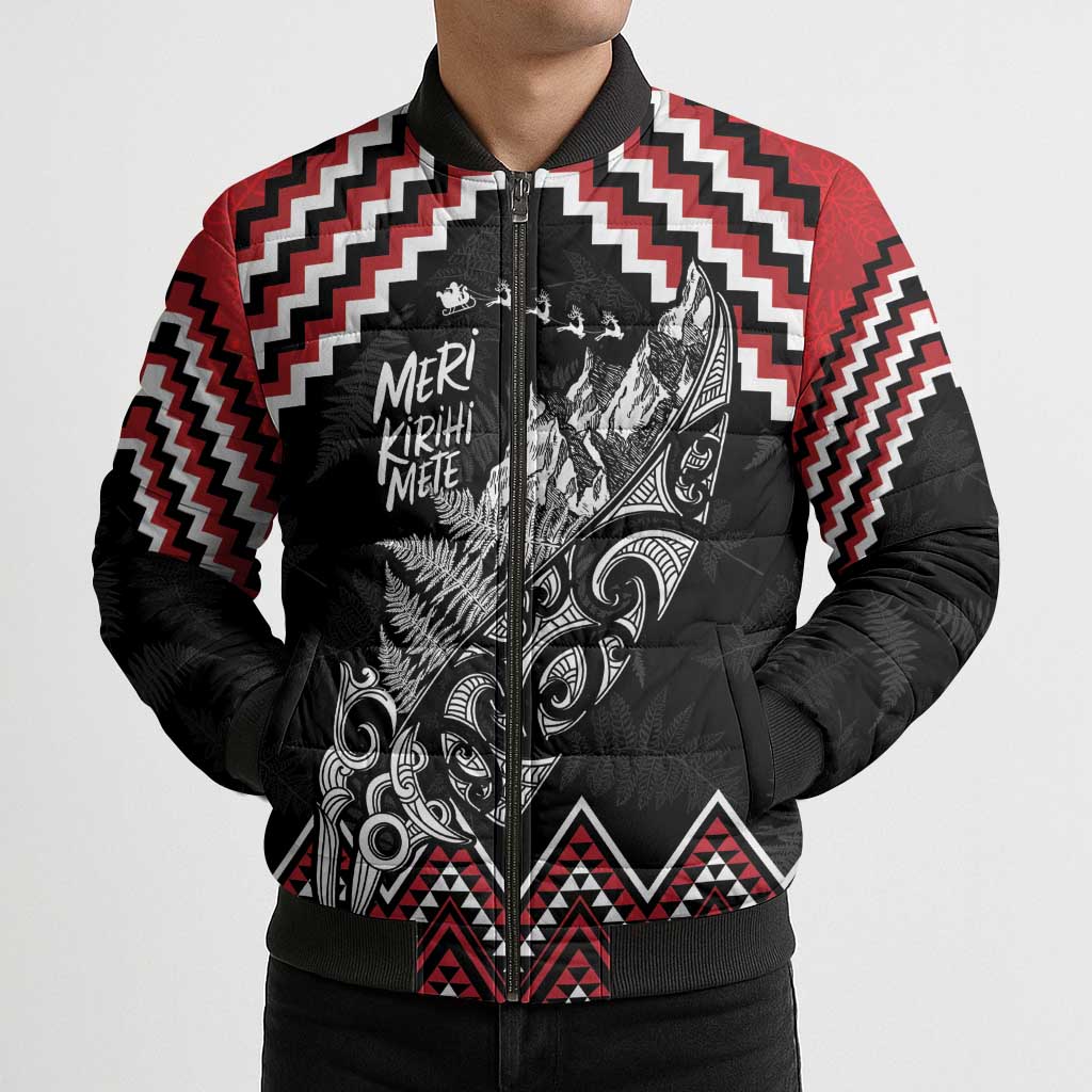 New Zealand Christmas Taniko Poutama Bomber Puffer Jacket Mountainscape Maori Fern - Vibe Hoodie