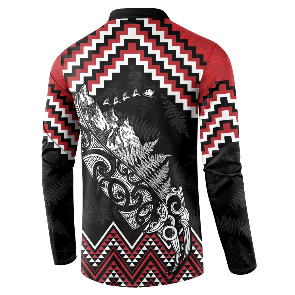 New Zealand Christmas Taniko Poutama Button Sweatshirt Mountainscape Maori Fern - Vibe Hoodie