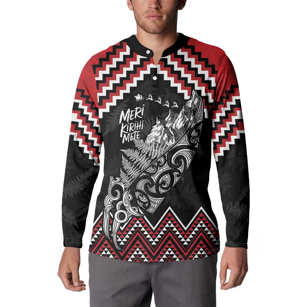 New Zealand Christmas Taniko Poutama Button Sweatshirt Mountainscape Maori Fern - Vibe Hoodie