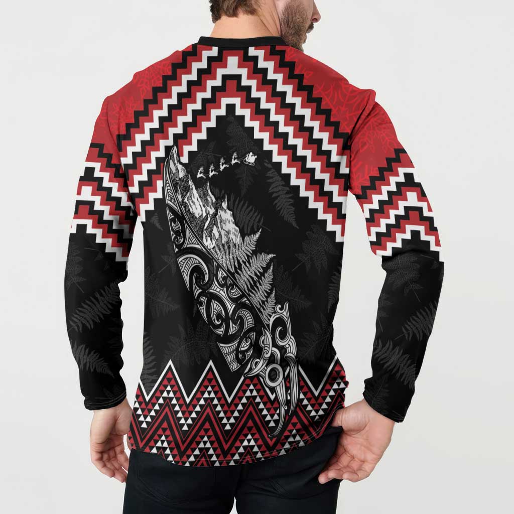 New Zealand Christmas Taniko Poutama Button Sweatshirt Mountainscape Maori Fern - Vibe Hoodie