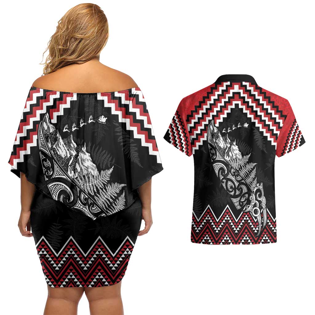 New Zealand Christmas Taniko Poutama Couples Matching Off Shoulder Short Dress and Hawaiian Shirt Mountainscape Maori Fern - Vibe Hoodie