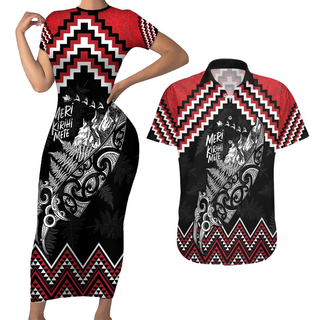 New Zealand Christmas Taniko Poutama Couples Matching Short Sleeve Bodycon Dress and Hawaiian Shirt Mountainscape Maori Fern - Vibe Hoodie