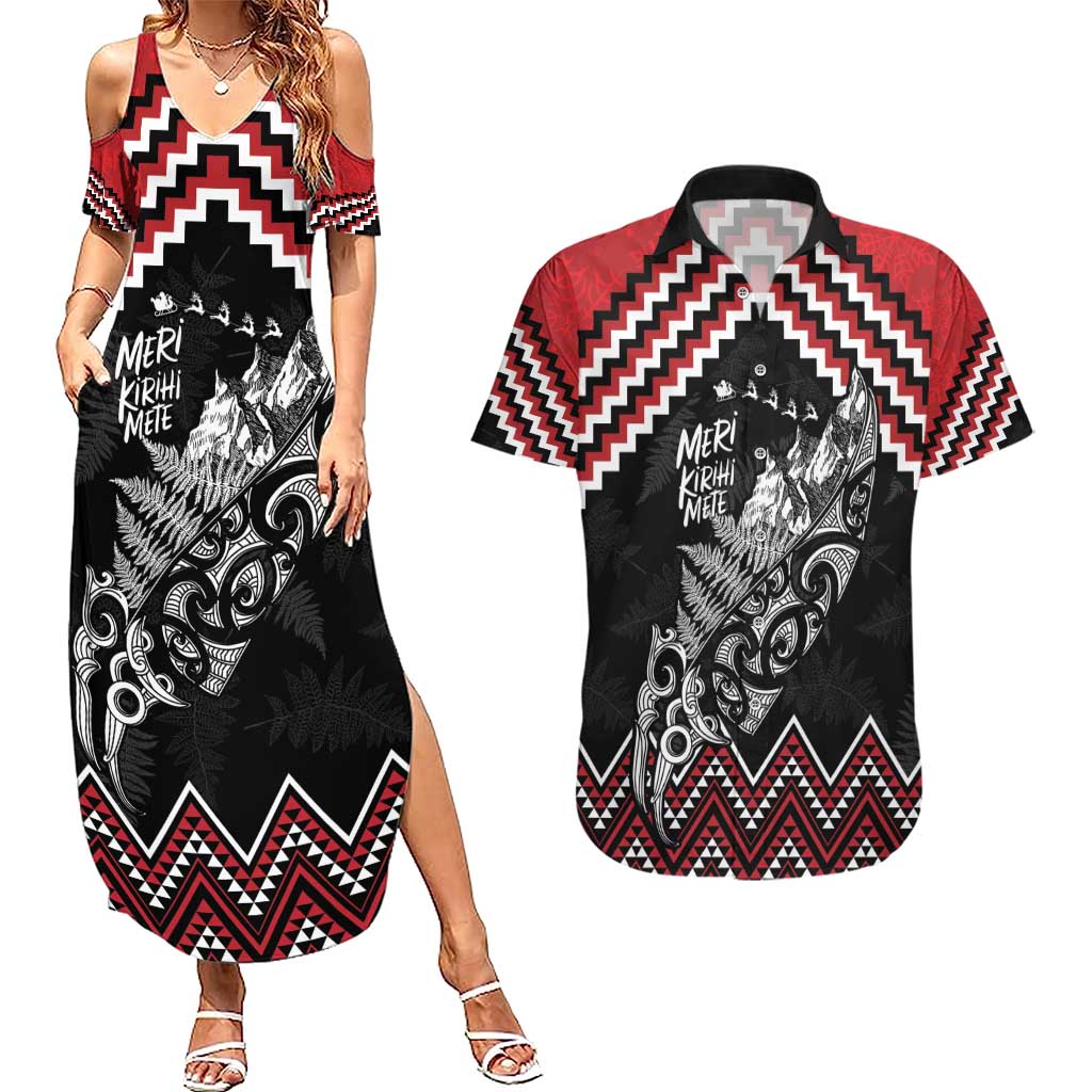 New Zealand Christmas Taniko Poutama Couples Matching Summer Maxi Dress and Hawaiian Shirt Mountainscape Maori Fern - Vibe Hoodie