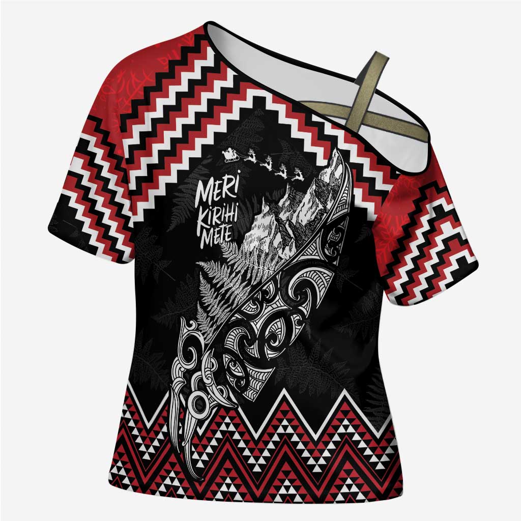 New Zealand Christmas Taniko Poutama Cross Shoulder Shirt Mountainscape Maori Fern - Vibe Hoodie
