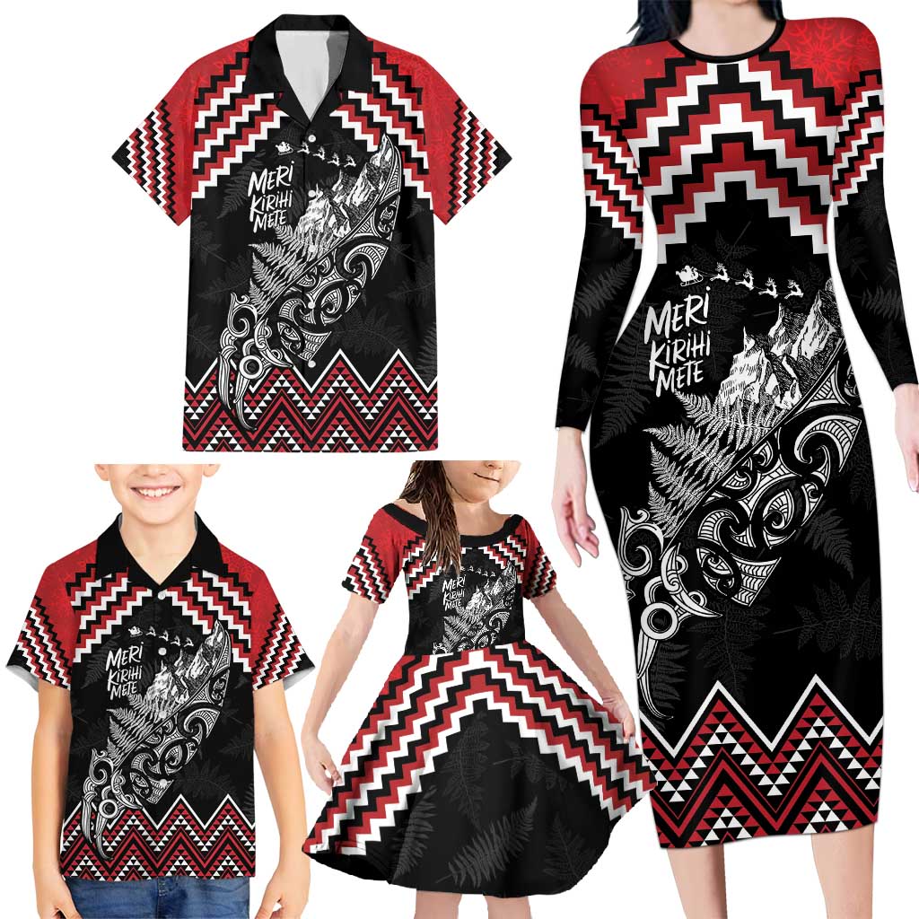 New Zealand Christmas Taniko Poutama Family Matching Long Sleeve Bodycon Dress and Hawaiian Shirt Mountainscape Maori Fern - Vibe Hoodie