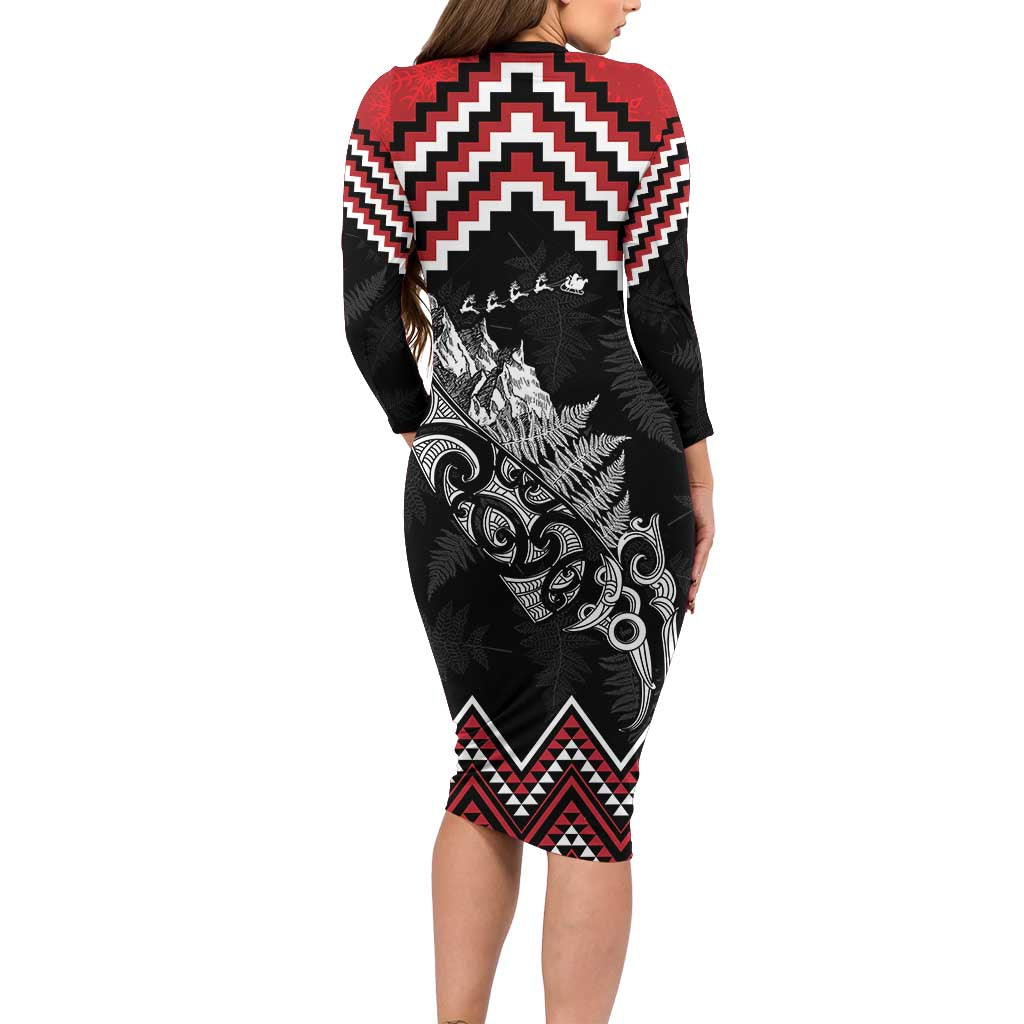 New Zealand Christmas Taniko Poutama Family Matching Long Sleeve Bodycon Dress and Hawaiian Shirt Mountainscape Maori Fern - Vibe Hoodie