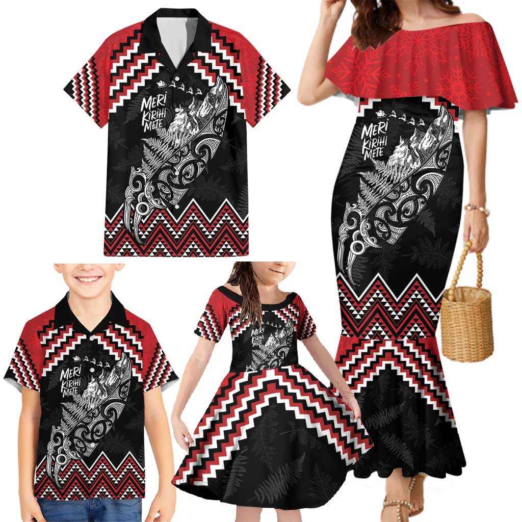 New Zealand Christmas Taniko Poutama Family Matching Mermaid Dress and Hawaiian Shirt Mountainscape Maori Fern - Vibe Hoodie