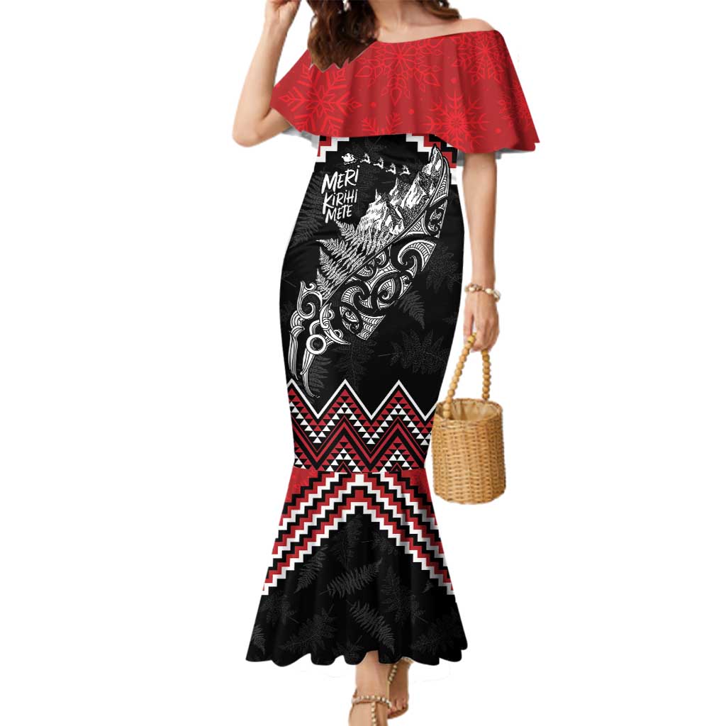 New Zealand Christmas Taniko Poutama Family Matching Mermaid Dress and Hawaiian Shirt Mountainscape Maori Fern - Vibe Hoodie