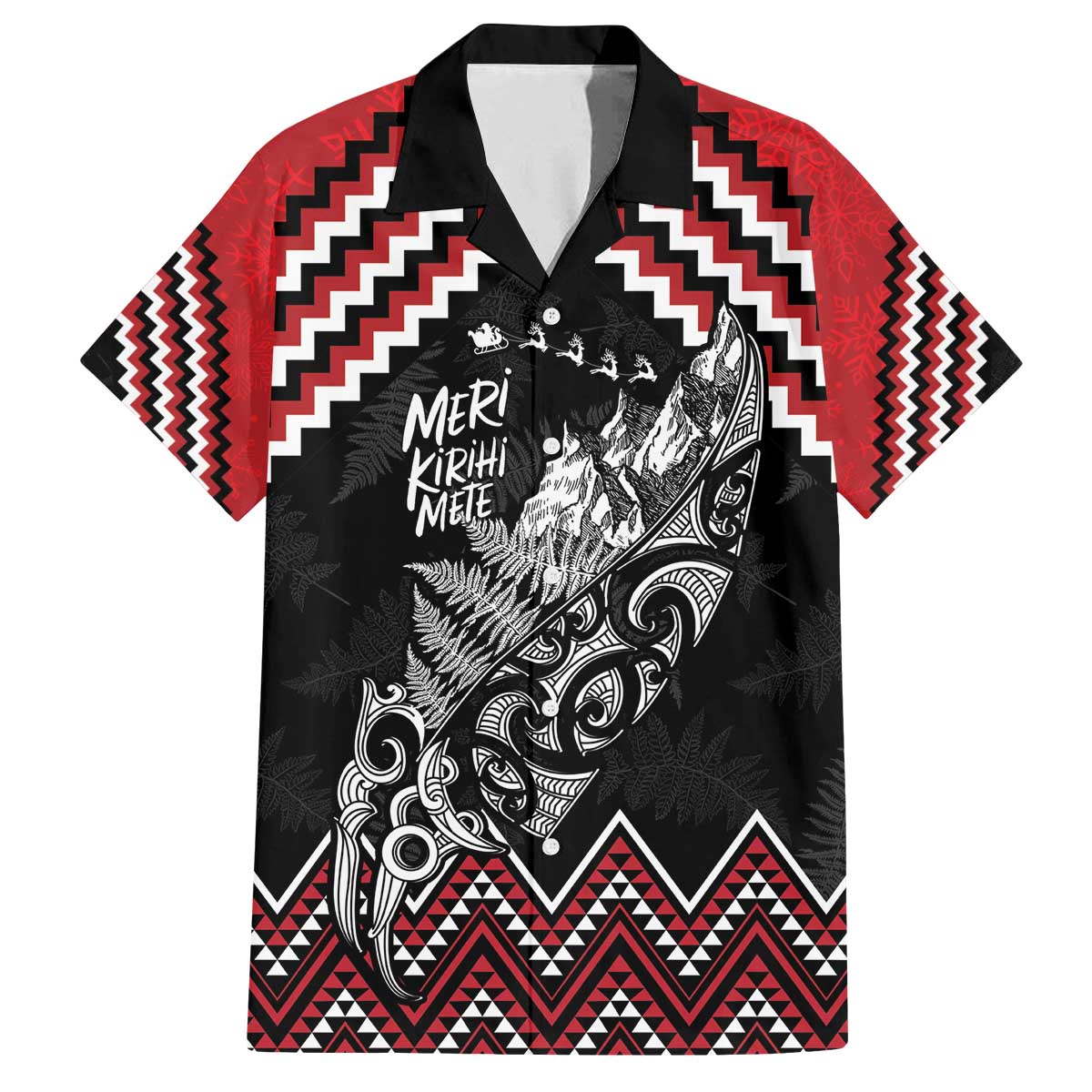 New Zealand Christmas Taniko Poutama Family Matching Off The Shoulder Long Sleeve Dress and Hawaiian Shirt Mountainscape Maori Fern - Vibe Hoodie