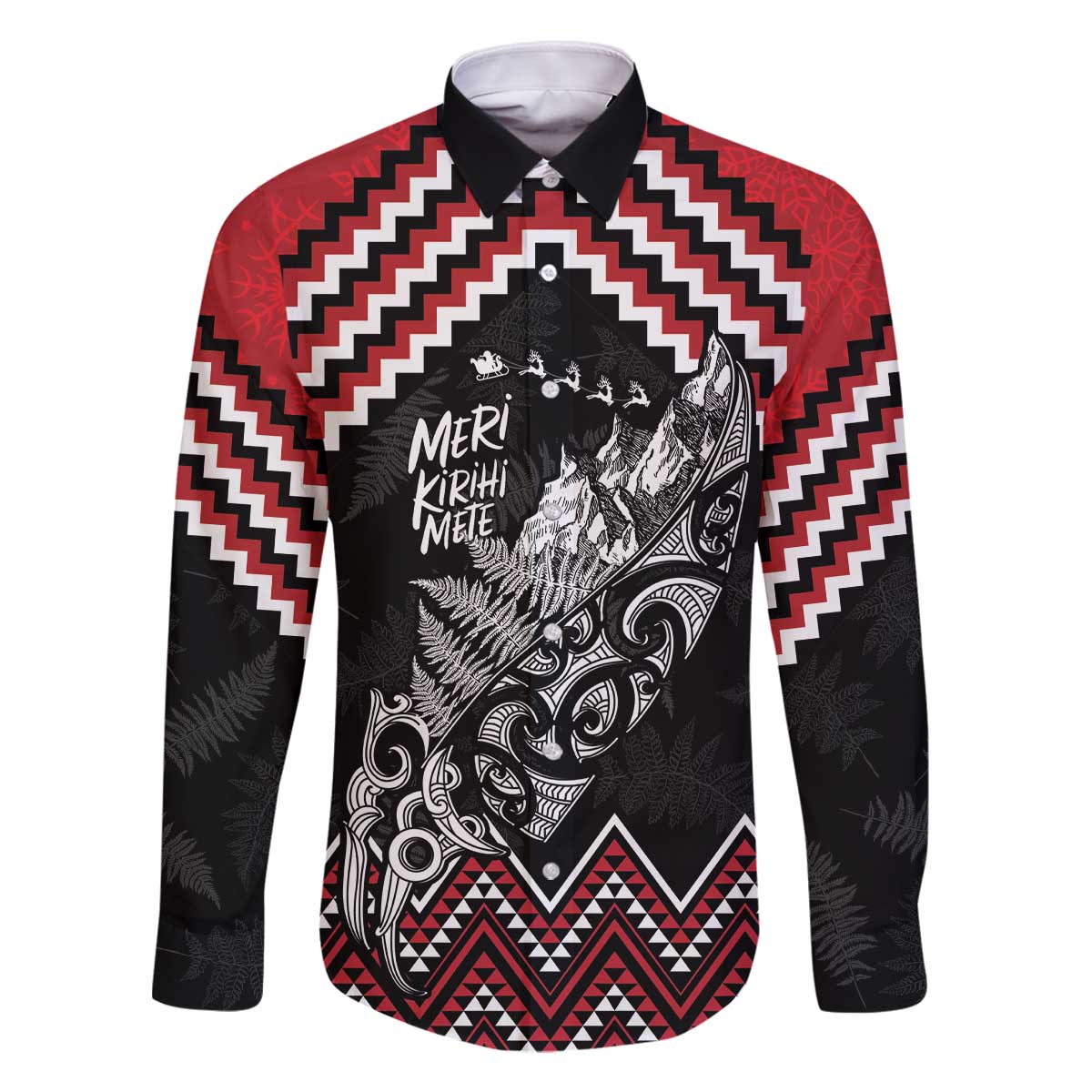 New Zealand Christmas Taniko Poutama Family Matching Off The Shoulder Long Sleeve Dress and Hawaiian Shirt Mountainscape Maori Fern - Vibe Hoodie