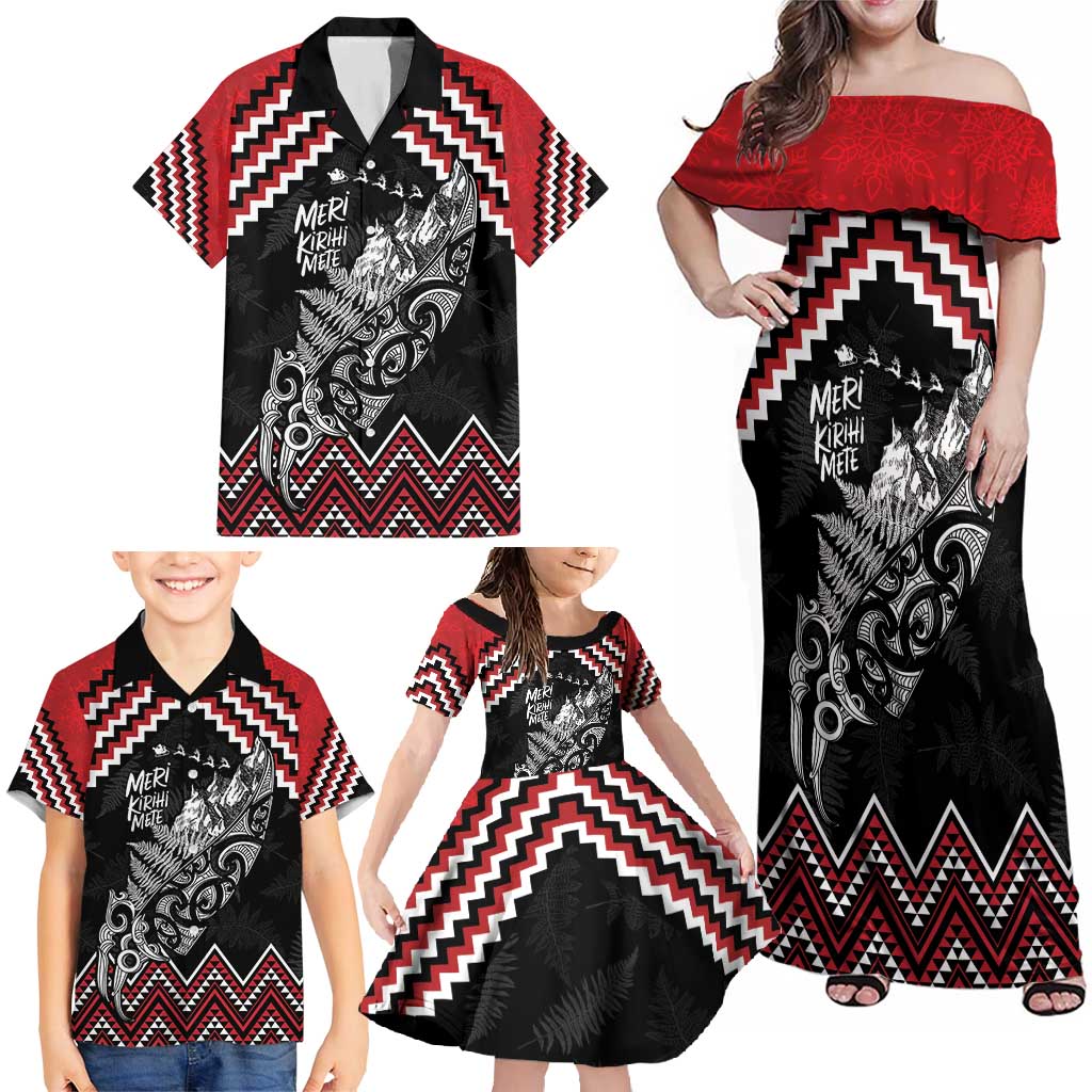 New Zealand Christmas Taniko Poutama Family Matching Off Shoulder Maxi Dress and Hawaiian Shirt Mountainscape Maori Fern - Vibe Hoodie