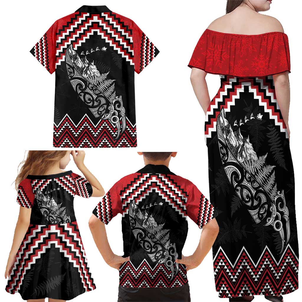 New Zealand Christmas Taniko Poutama Family Matching Off Shoulder Maxi Dress and Hawaiian Shirt Mountainscape Maori Fern - Vibe Hoodie