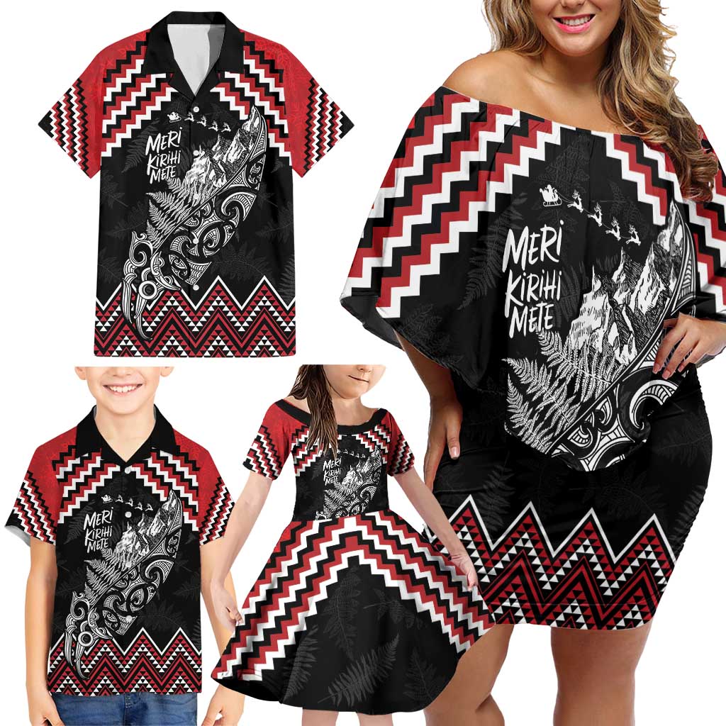 New Zealand Christmas Taniko Poutama Family Matching Off Shoulder Short Dress and Hawaiian Shirt Mountainscape Maori Fern - Vibe Hoodie