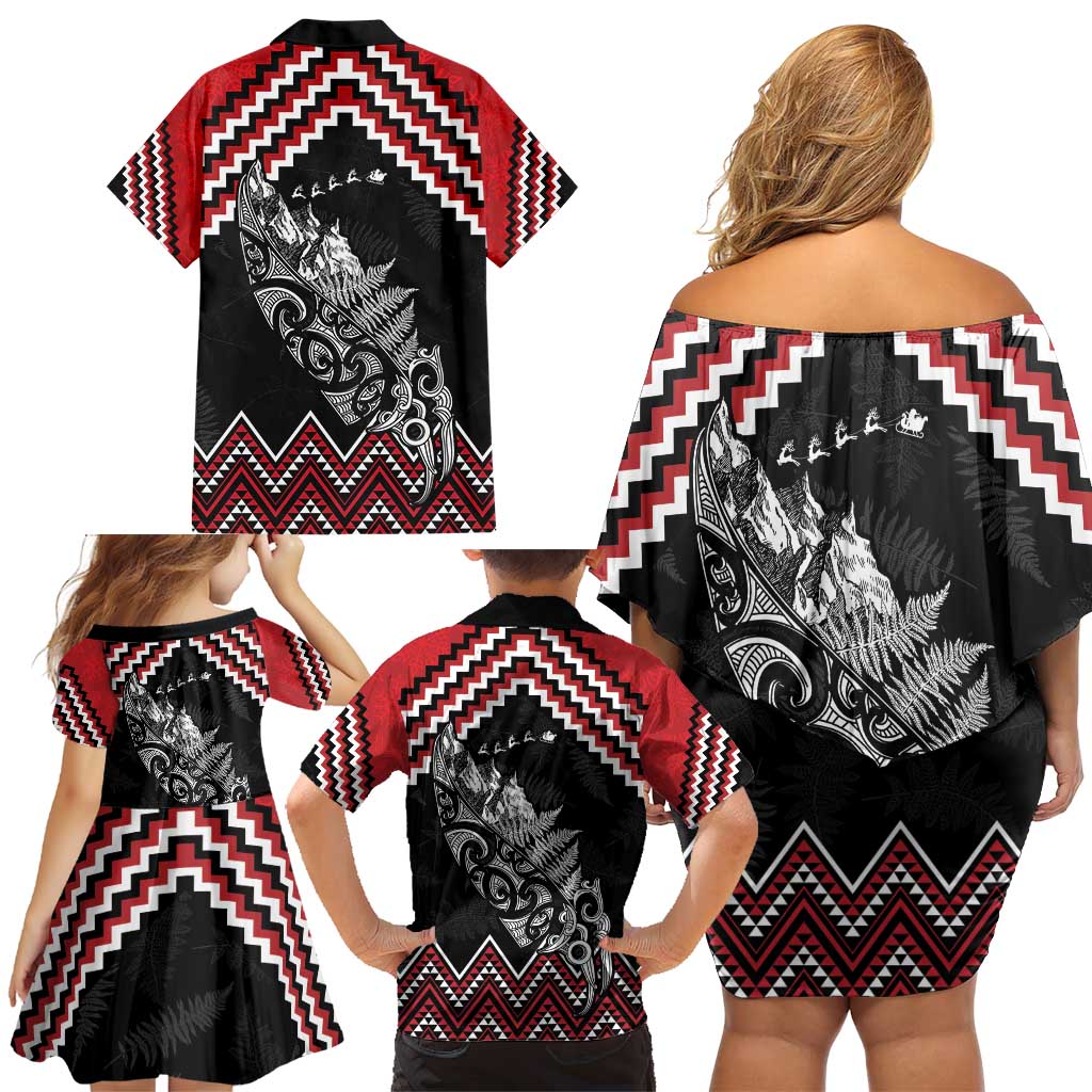New Zealand Christmas Taniko Poutama Family Matching Off Shoulder Short Dress and Hawaiian Shirt Mountainscape Maori Fern - Vibe Hoodie