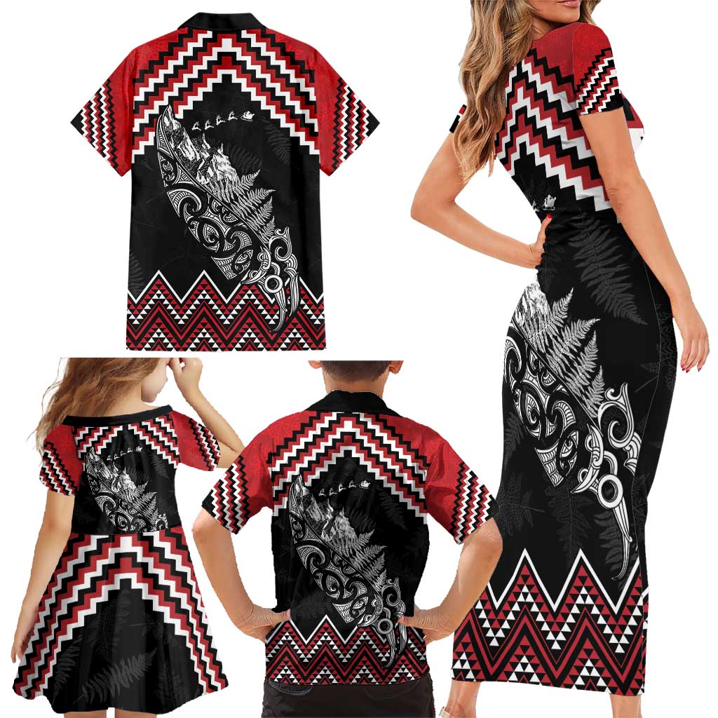 New Zealand Christmas Taniko Poutama Family Matching Short Sleeve Bodycon Dress and Hawaiian Shirt Mountainscape Maori Fern - Vibe Hoodie