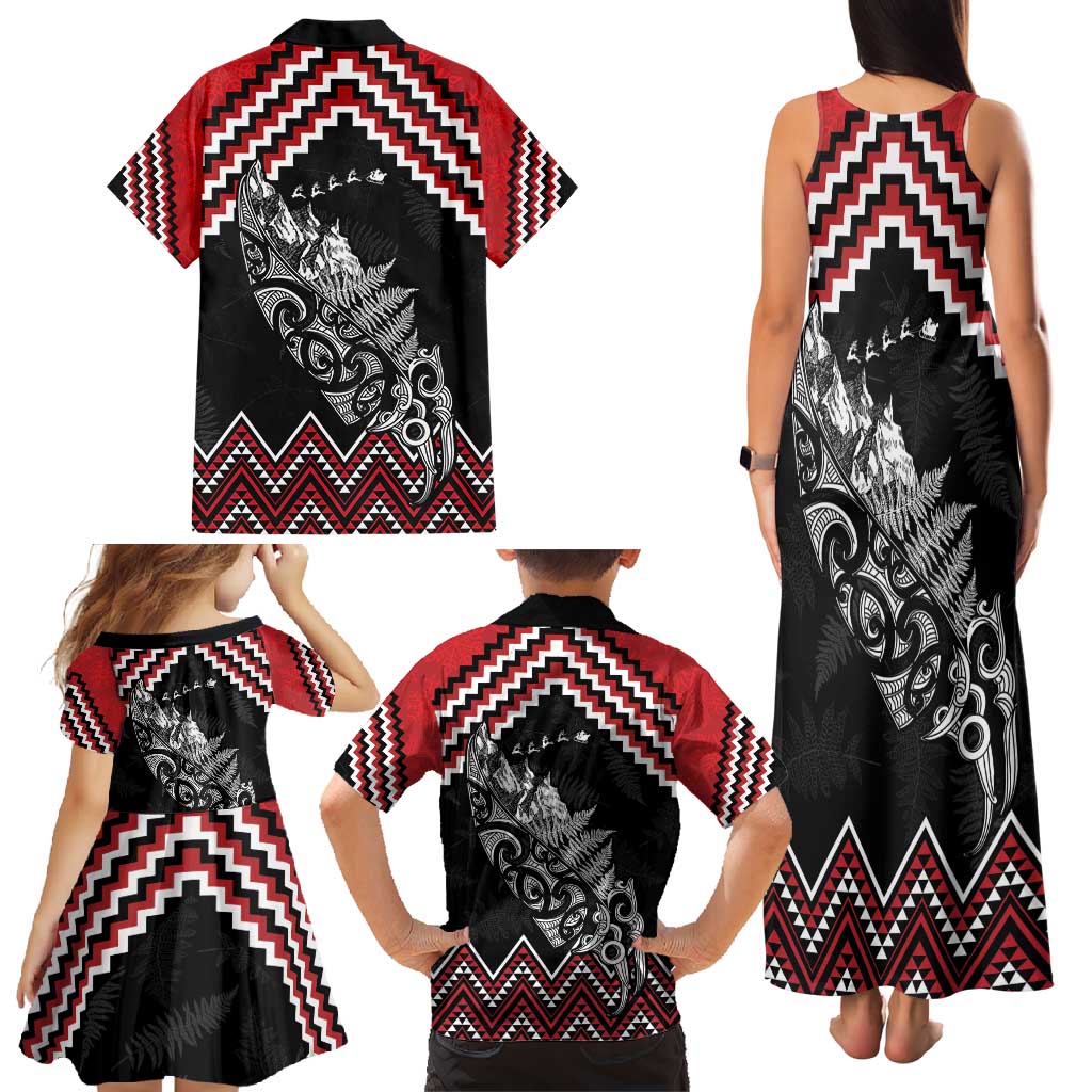 New Zealand Christmas Taniko Poutama Family Matching Tank Maxi Dress and Hawaiian Shirt Mountainscape Maori Fern - Vibe Hoodie