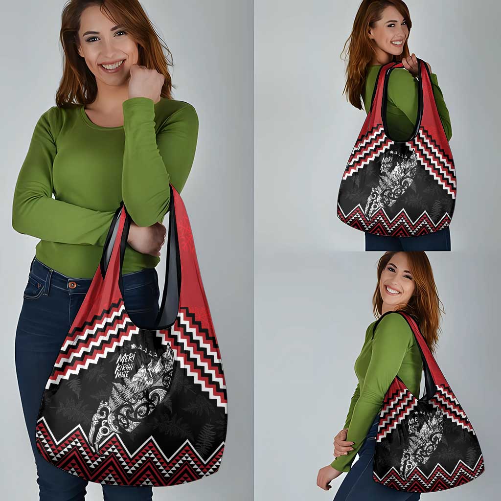 New Zealand Christmas Taniko Poutama Grocery Bag Mountainscape Maori Fern - Vibe Hoodie