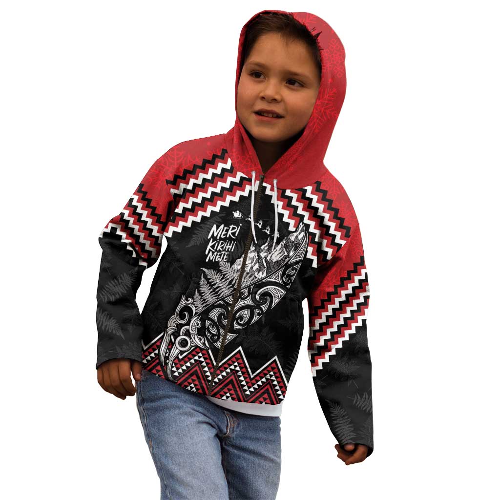 New Zealand Christmas Taniko Poutama Kid Hoodie Mountainscape Maori Fern - Vibe Hoodie