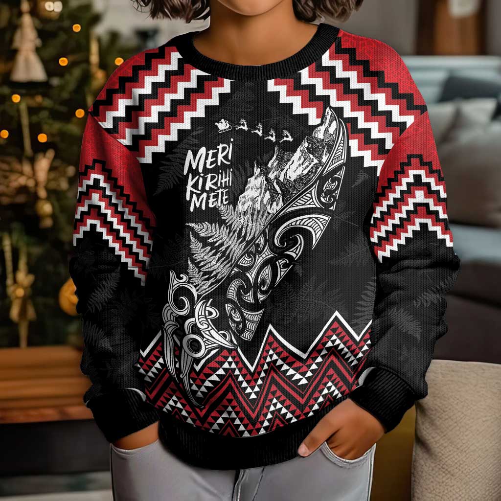 New Zealand Christmas Taniko Poutama Kid Ugly Christmas Sweater Mountainscape Maori Fern - Vibe Hoodie