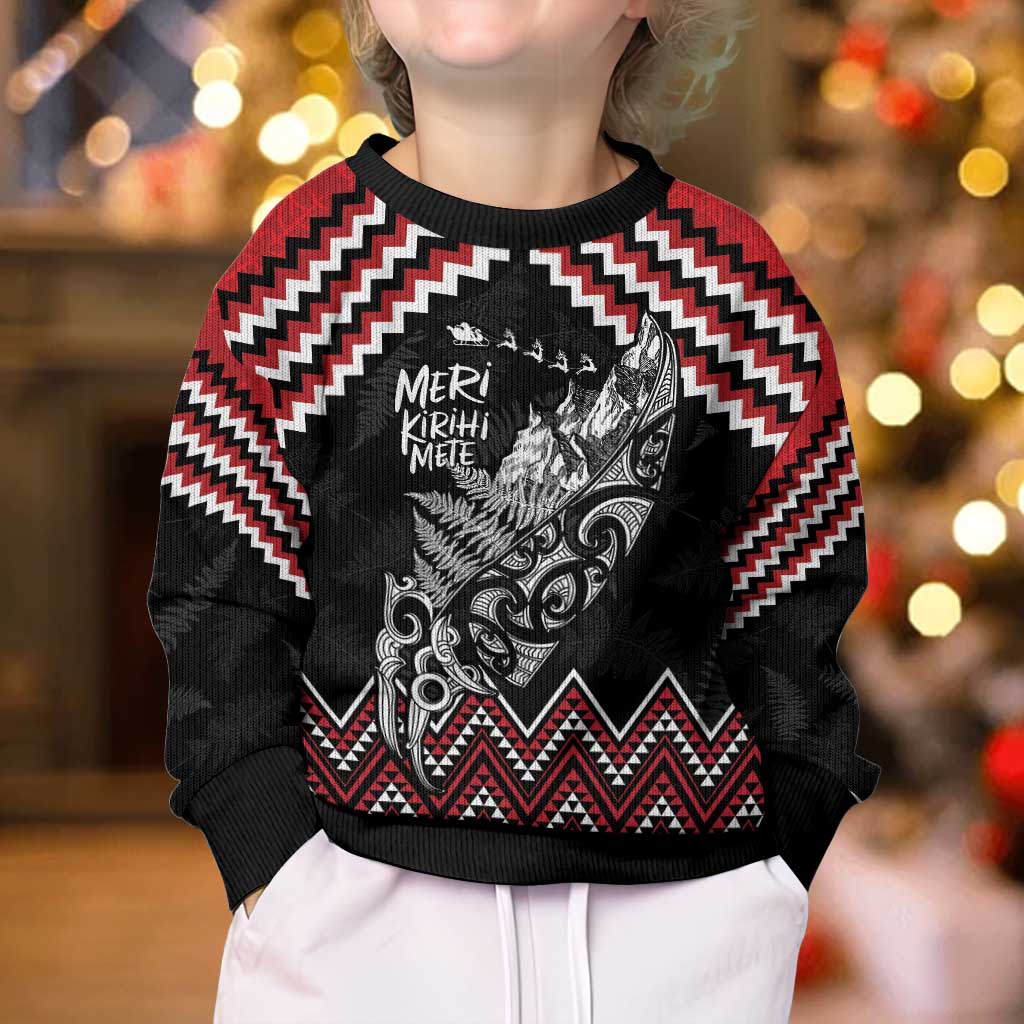 New Zealand Christmas Taniko Poutama Kid Ugly Christmas Sweater Mountainscape Maori Fern - Vibe Hoodie