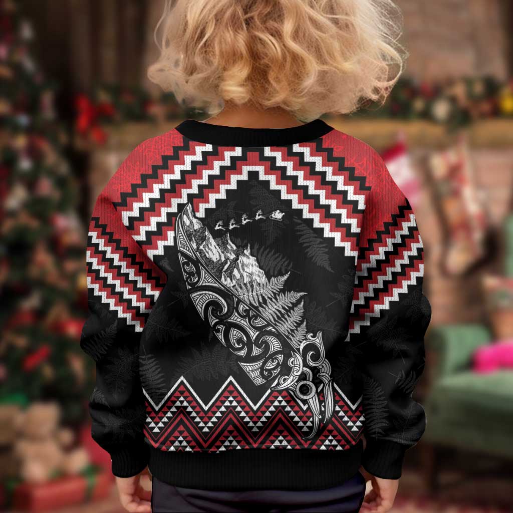 New Zealand Christmas Taniko Poutama Kid Ugly Christmas Sweater Mountainscape Maori Fern - Vibe Hoodie