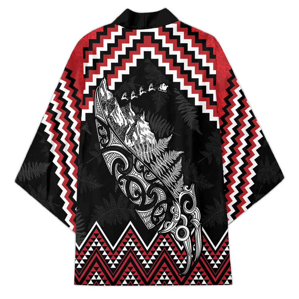 New Zealand Christmas Taniko Poutama Kimono Mountainscape Maori Fern - Vibe Hoodie