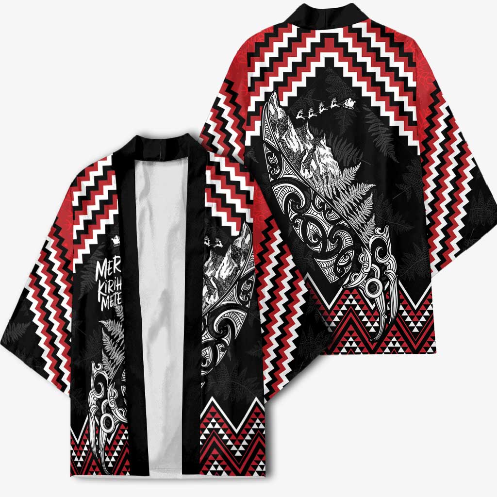 New Zealand Christmas Taniko Poutama Kimono Mountainscape Maori Fern - Vibe Hoodie