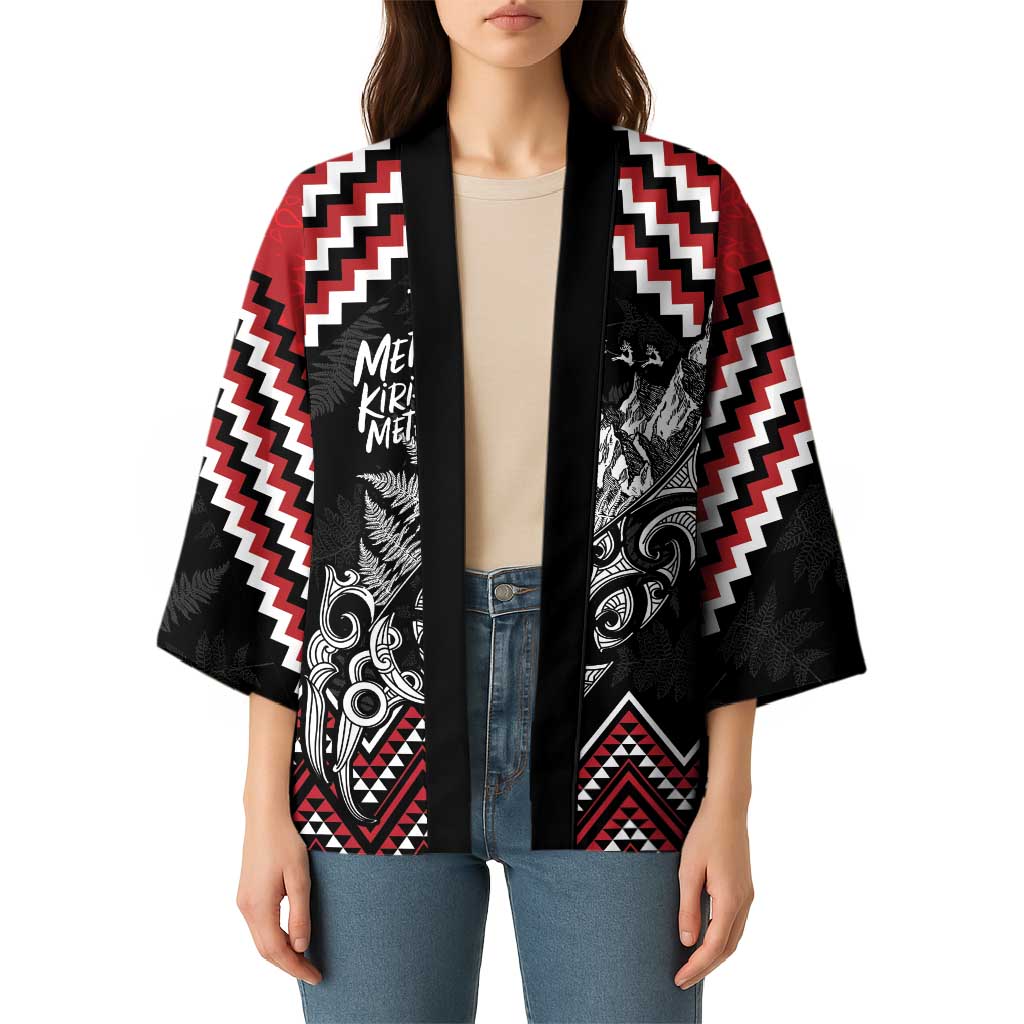 New Zealand Christmas Taniko Poutama Kimono Mountainscape Maori Fern - Vibe Hoodie