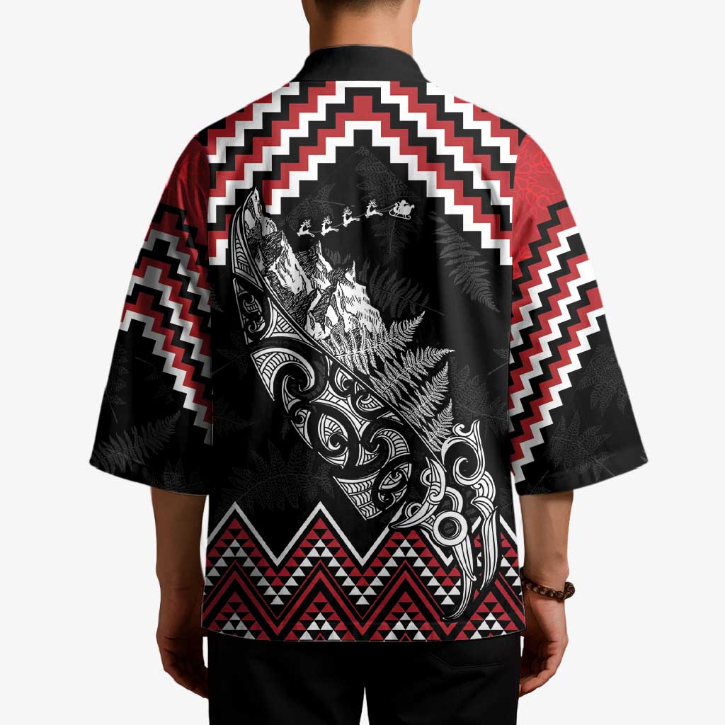 New Zealand Christmas Taniko Poutama Kimono Mountainscape Maori Fern - Vibe Hoodie