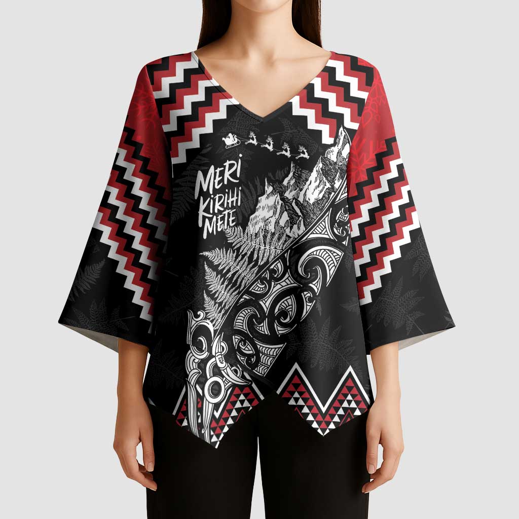 New Zealand Christmas Taniko Poutama Kimono Sleeve Blouse Mountainscape Maori Fern - Vibe Hoodie