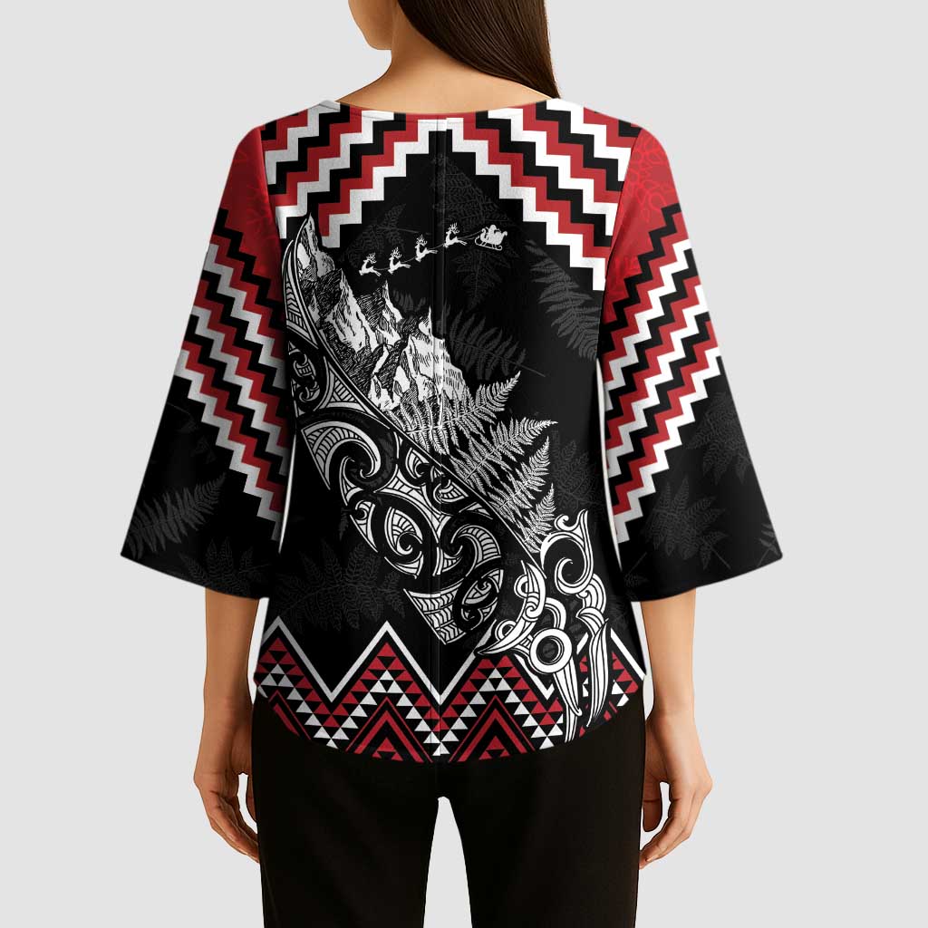 New Zealand Christmas Taniko Poutama Kimono Sleeve Blouse Mountainscape Maori Fern - Vibe Hoodie