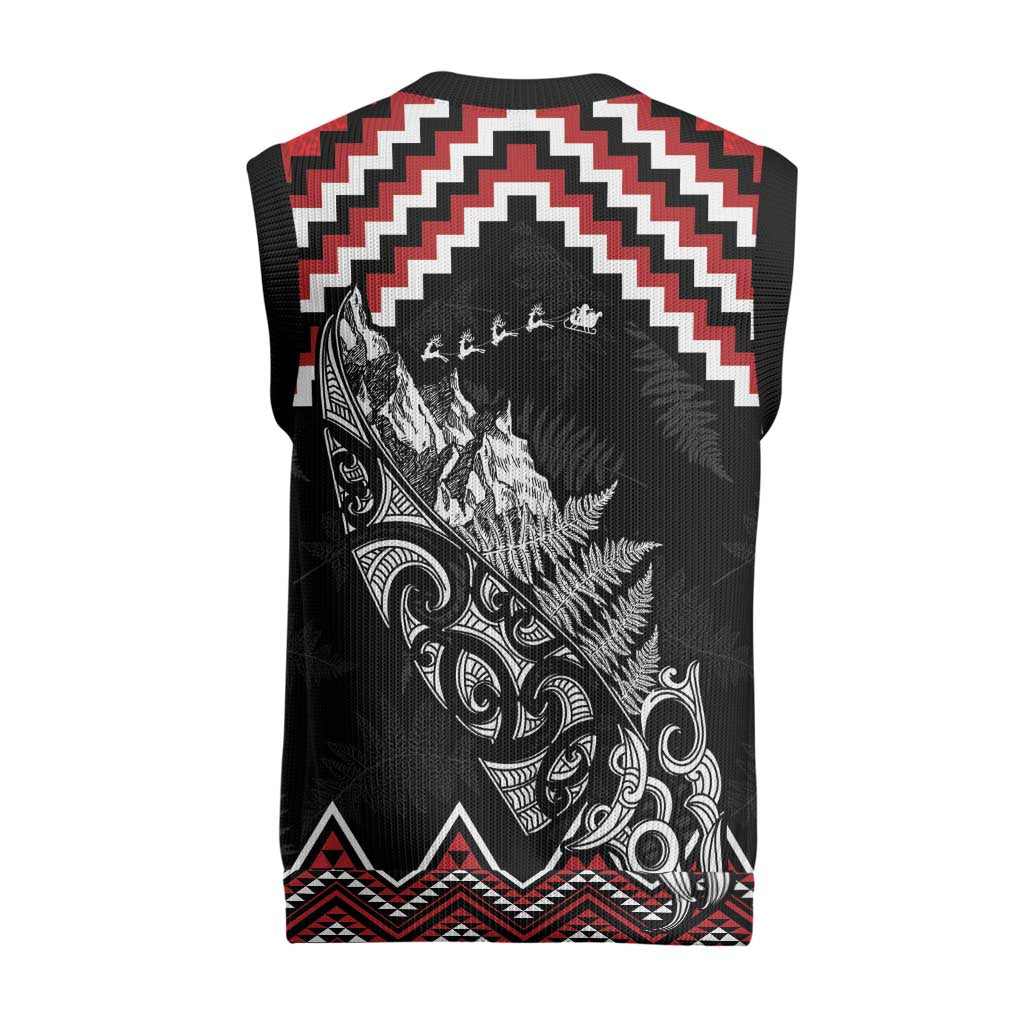 New Zealand Christmas Taniko Poutama Christmas Knitted V-Neck Vest Mountainscape Maori Fern - Vibe Hoodie