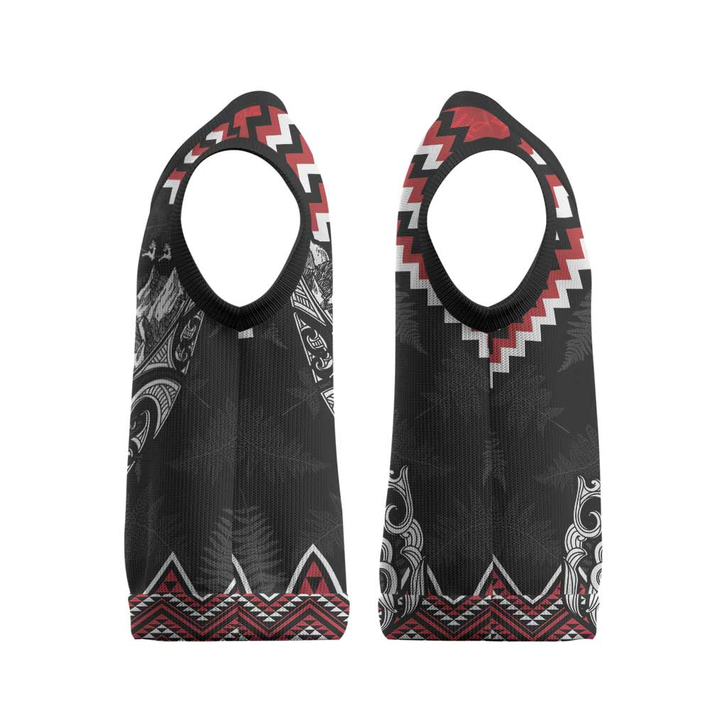 New Zealand Christmas Taniko Poutama Christmas Knitted V-Neck Vest Mountainscape Maori Fern - Vibe Hoodie