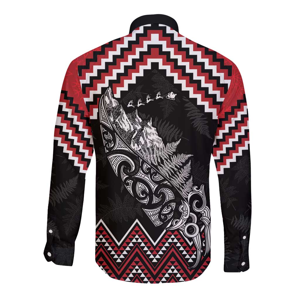 New Zealand Christmas Taniko Poutama Long Sleeve Button Shirt Mountainscape Maori Fern - Vibe Hoodie