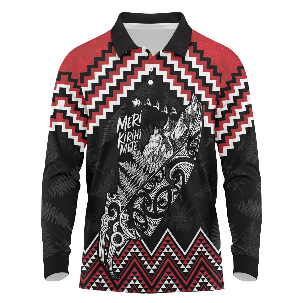 New Zealand Christmas Taniko Poutama Long Sleeve Polo Shirt Mountainscape Maori Fern - Vibe Hoodie