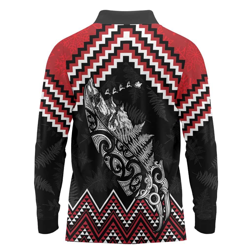 New Zealand Christmas Taniko Poutama Long Sleeve Polo Shirt Mountainscape Maori Fern - Vibe Hoodie
