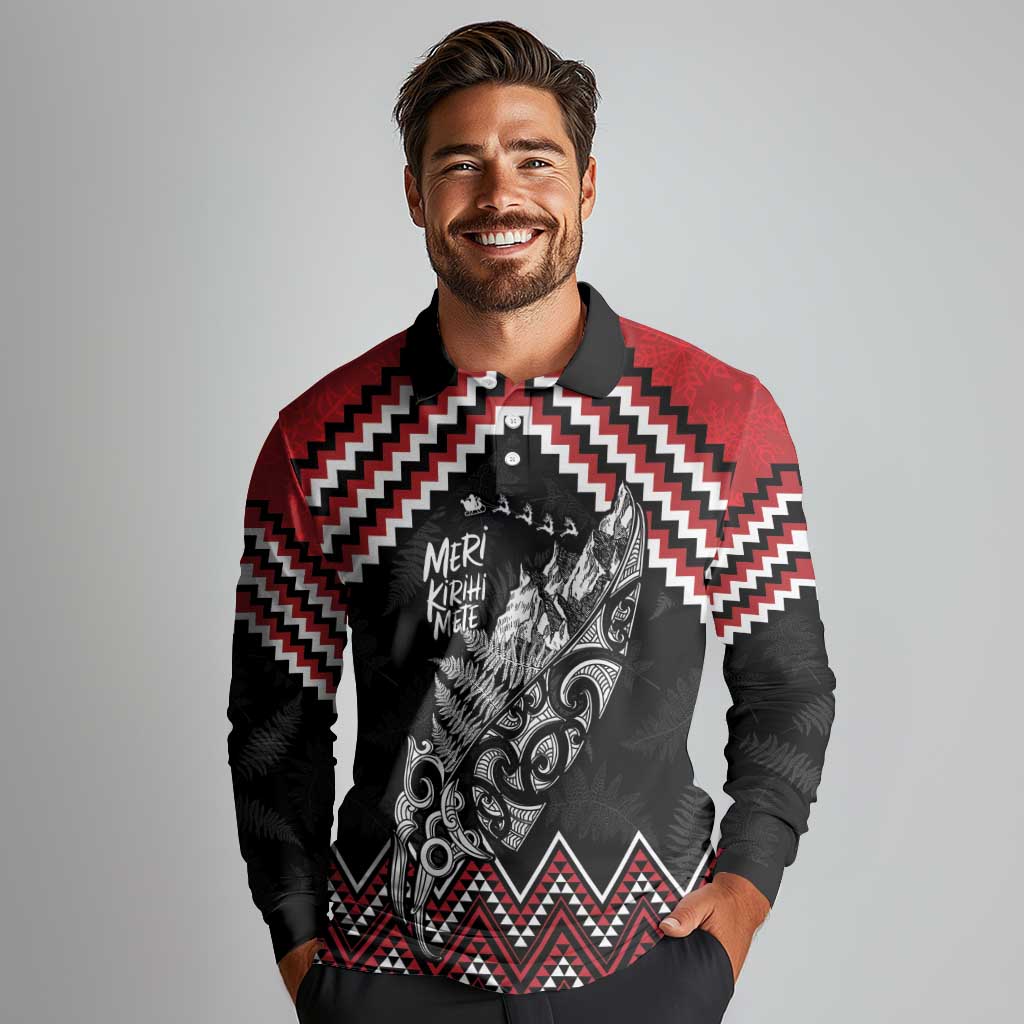 New Zealand Christmas Taniko Poutama Long Sleeve Polo Shirt Mountainscape Maori Fern - Vibe Hoodie