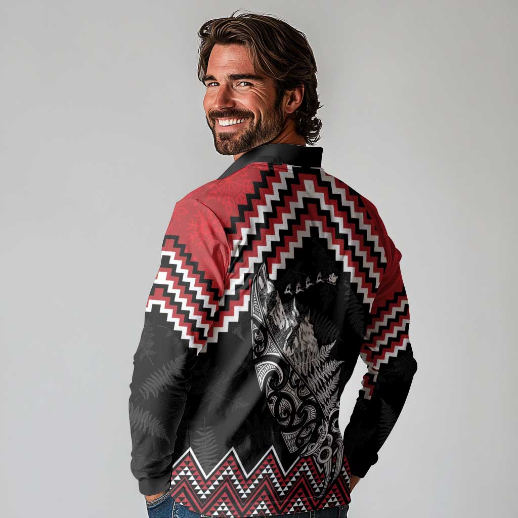New Zealand Christmas Taniko Poutama Long Sleeve Polo Shirt Mountainscape Maori Fern - Vibe Hoodie