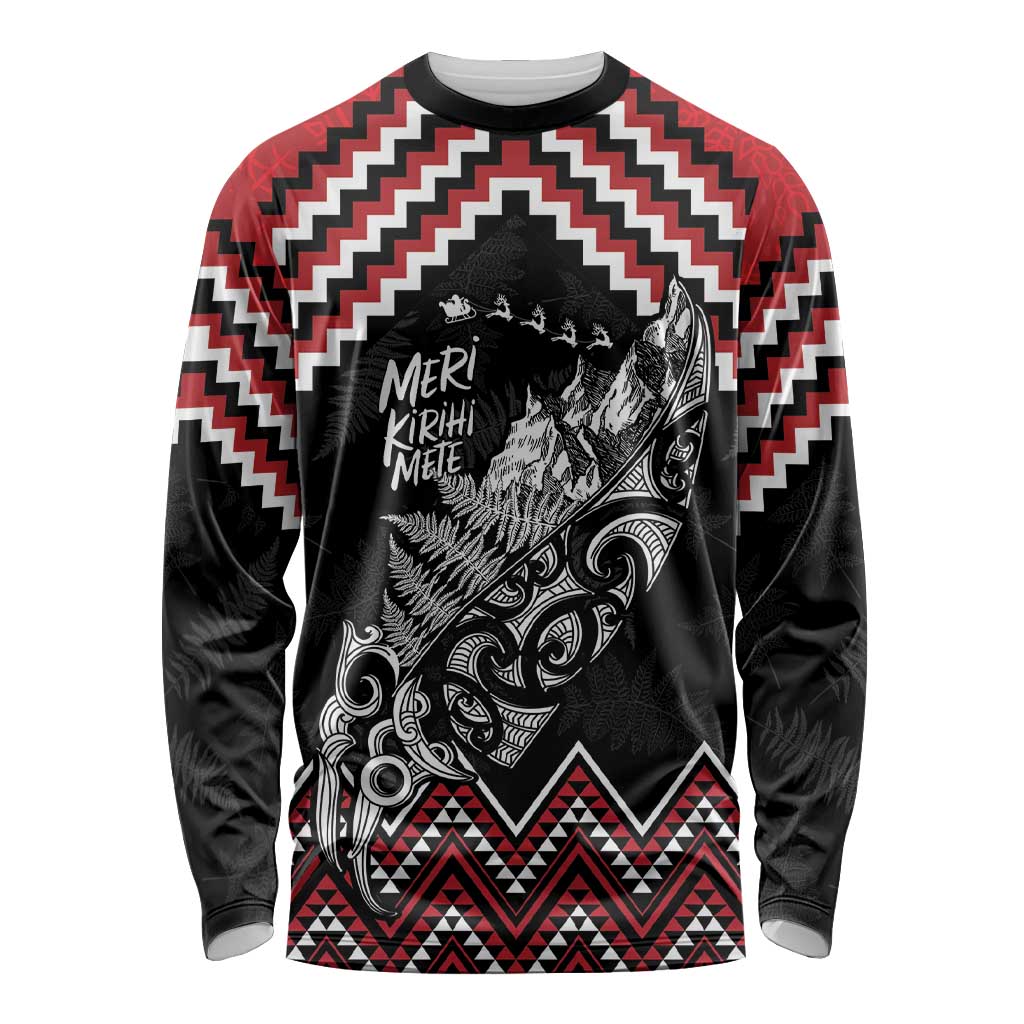 New Zealand Christmas Taniko Poutama Long Sleeve Shirt Mountainscape Maori Fern - Vibe Hoodie
