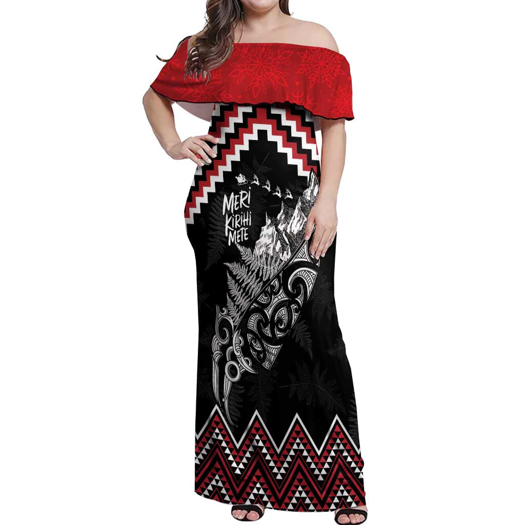 New Zealand Christmas Taniko Poutama Off Shoulder Maxi Dress Mountainscape Maori Fern - Vibe Hoodie