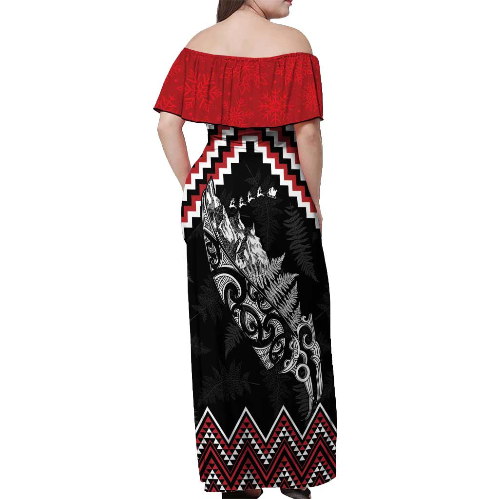 New Zealand Christmas Taniko Poutama Off Shoulder Maxi Dress Mountainscape Maori Fern - Vibe Hoodie