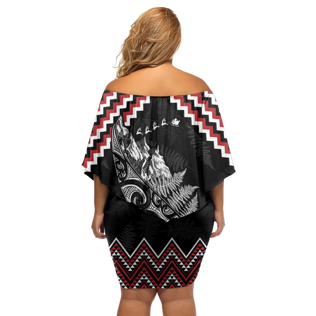 New Zealand Christmas Taniko Poutama Off Shoulder Short Dress Mountainscape Maori Fern - Vibe Hoodie