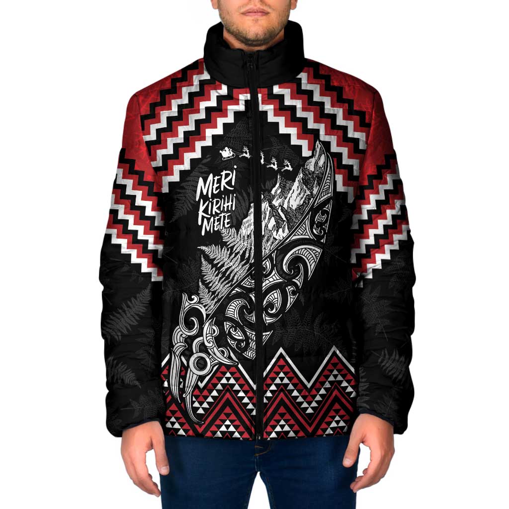 New Zealand Christmas Taniko Poutama Padded Jacket Mountainscape Maori Fern - Vibe Hoodie