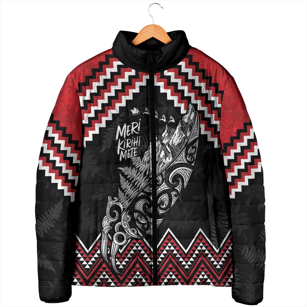 New Zealand Christmas Taniko Poutama Padded Jacket Mountainscape Maori Fern - Vibe Hoodie