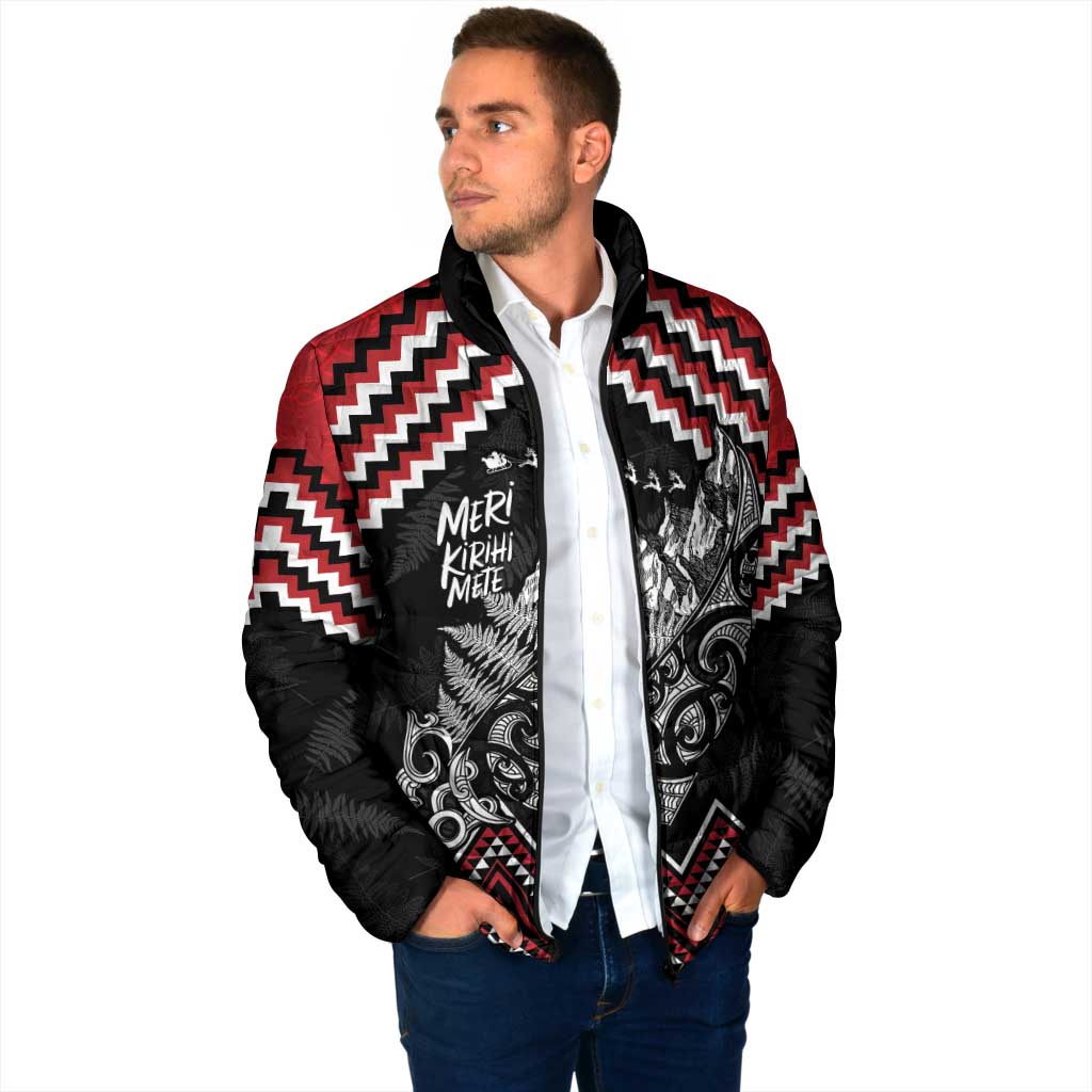 New Zealand Christmas Taniko Poutama Padded Jacket Mountainscape Maori Fern - Vibe Hoodie