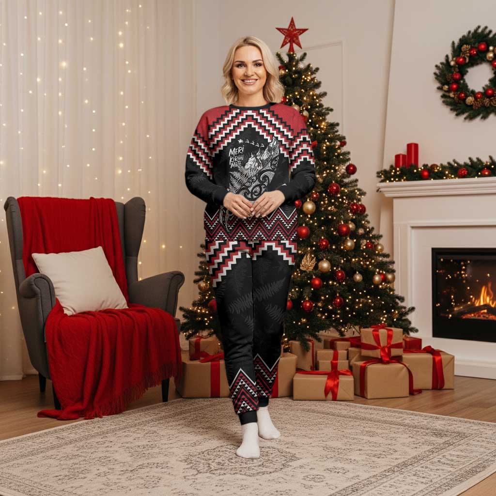 New Zealand Christmas Taniko Poutama Christmas Pajama Set Mountainscape Maori Fern - Vibe Hoodie